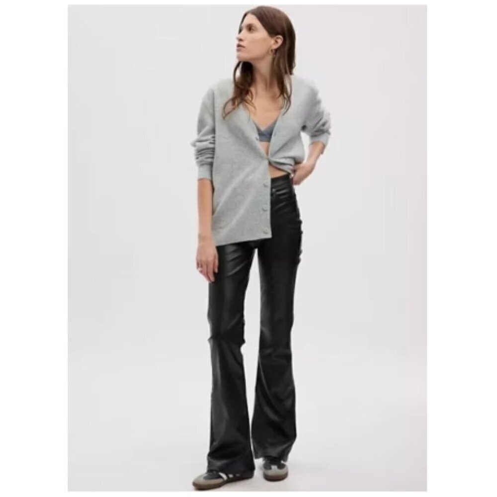 GAP High Rise Black Vegan Leather '70s Flare Bikercorp Cowboy Pants Size 16